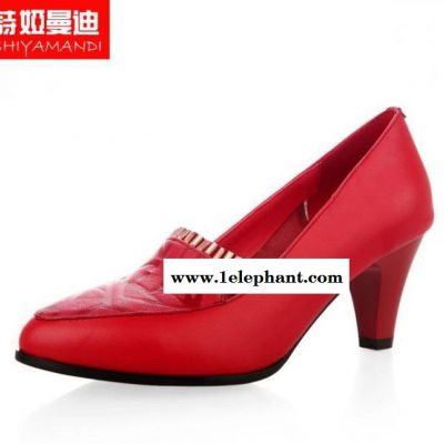 2015新款品牌圆头2015新款中跟鞋套脚春秋**软面水图3