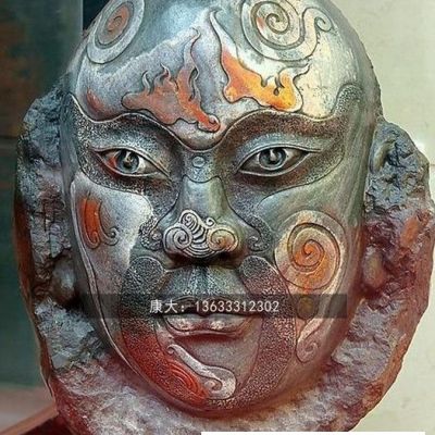 山东康大雕塑 户外大型彩绘脸谱雕塑 不锈钢仿真唱戏人物面具图6