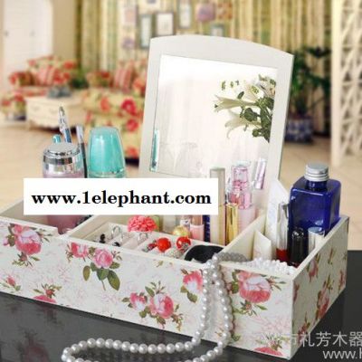 欧式木质首饰收纳盒台式化妆镜/梳妆台玫瑰花收纳盒/化妆盒图3