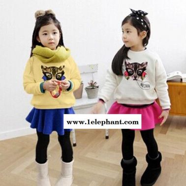 童装 秋款女童套装 韩版女童面具猫套装 长袖+打底裤女童套装