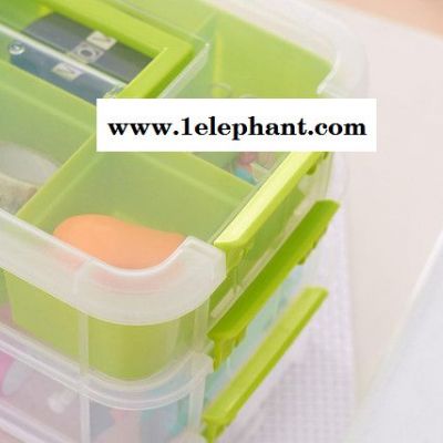新款创意多功能三层塑料收纳盒化妆首饰盒 手提透明带分格整理箱