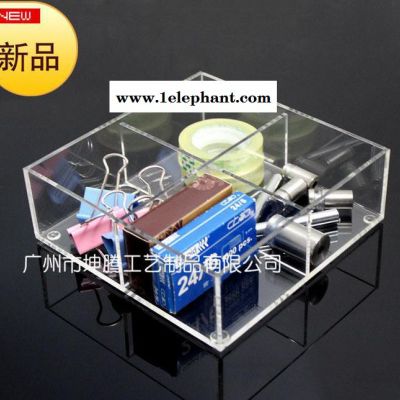 四格亚克力办公桌面收纳盒透明文具盒印章便签盒小配件储物盒批图2