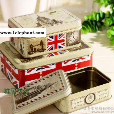 zakka杂货 英国**图案收纳盒 精致马口铁皮盒三件套图3