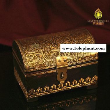 首饰盒 古董收藏品 木质做旧收纳盒 尼泊尔手工制作 纯铜包边