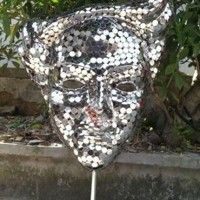 抽象雕塑摆件艺术品金属展厅过道陈设品不锈钢圆片人物面具配饰HY-YP128图2