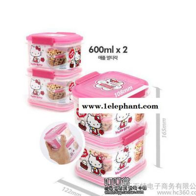 韩国进口HelloKitty凯蒂猫便当食物收纳盒饭盒饼干盒双层 KT822图2