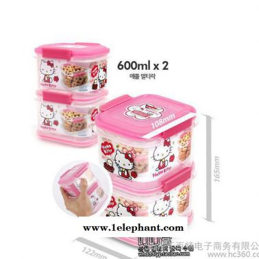 韩国进口HelloKitty凯蒂猫便当食物收纳盒饭盒饼干盒双层 KT822