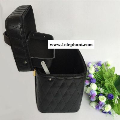 骥远JY-009 化妆箱**时尚黑色化妆箱方形圆角手提箱双层大容量彩妆收纳盒图7