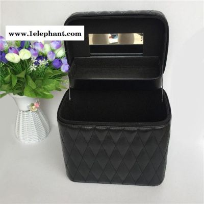 骥远JY-009 化妆箱**时尚黑色化妆箱方形圆角手提箱双层大容量彩妆收纳盒图2