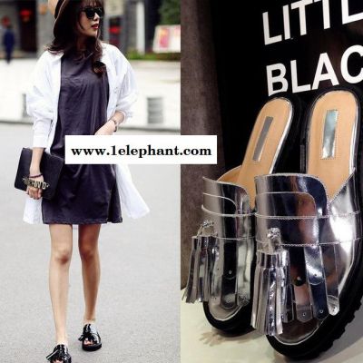 2015新款真皮流苏拖鞋时尚**户外女式凉拖鞋耐磨平底女拖鞋图2