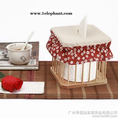 享儒品 家居客厅卧室厨房纸巾收纳盒 木质布艺小清新 餐厅酒店方形餐巾盒图2