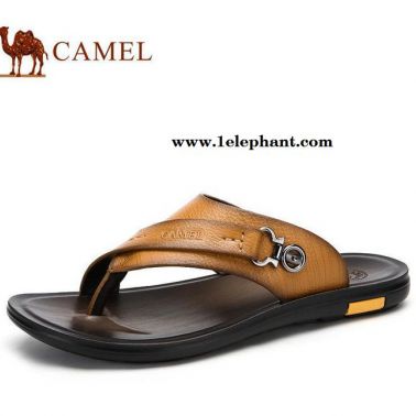 Camel **男拖鞋 日常休闲舒适拖鞋 新款牛皮拖鞋男款A