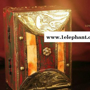 木质首饰盒 收纳盒 古董收藏品 做旧 纯铜包边 尼泊尔手工