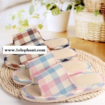 2015新款日韩格子款家居拖鞋 亚麻拖鞋 凉拖鞋图2