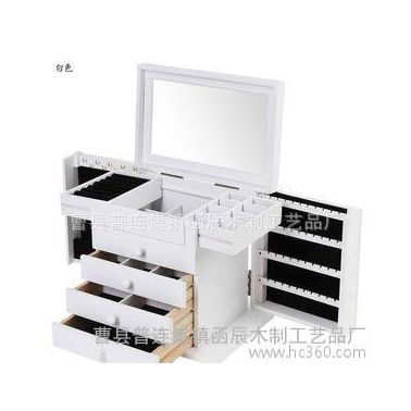 欧式木质化妆品柜 木制首饰收纳盒有抽屉 多层大容量带镜子实木箱