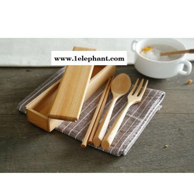 日式便携餐具 叉子筷子餐具木筷盒 筷子勺子收纳盒叉子勺子木盒装