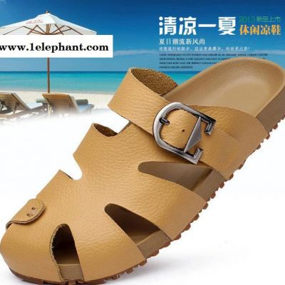 拖鞋夏季真皮男凉拖鞋镂空英伦时尚学院青少年包头勃肯拖鞋子图2