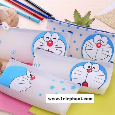 日韩 可爱蓝胖子铅笔收纳盒 大容量猫咪果冻胶文具笔袋