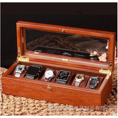 实木质手表盒子 手链手表收纳盒 精美天窗六手表  琦美包装