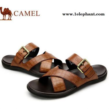 Camel **男鞋 日常休闲舒适拖鞋  新款牛皮耐磨拖鞋A
