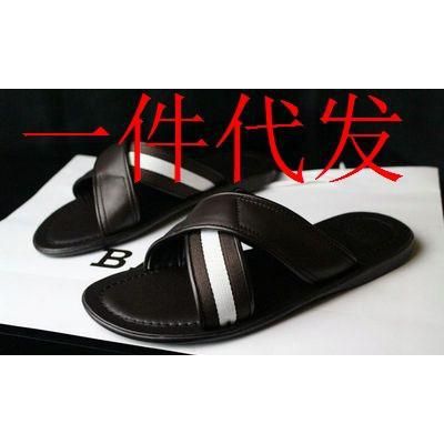 夏季外贸绿步真皮拖鞋男士牛皮凉鞋爆款一字男拖交叉拖鞋凉鞋图1