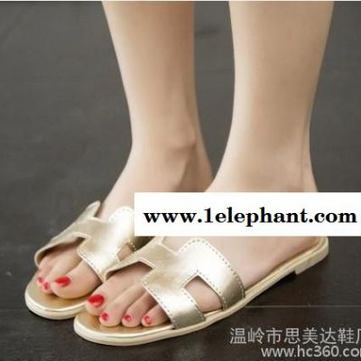 欧美H家拖鞋镂空一字型凉拖女 14夏季新平底拖鞋露脚趾拖特价图2