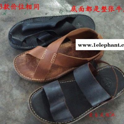 东莞外贸鞋批 新款夏日凉拖鞋 牛皮复古拖鞋潮鞋牛筋底舒适款男