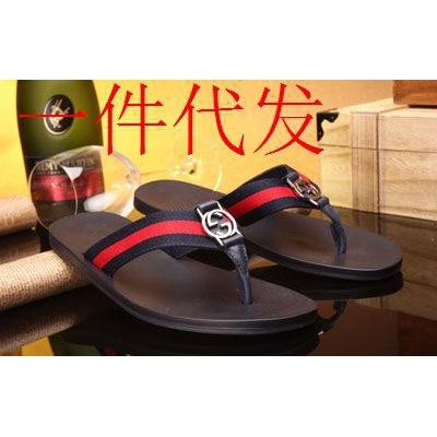 直销2015夏季时尚牛皮沙滩拖鞋编织带款人字拖外贸男拖鞋 男图1
