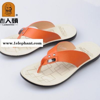 老人头-男凉拖鞋116F005-29桔红色夹趾拖鞋男士沙滩鞋图3