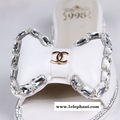 欧洲站小香风蝴蝶结拖鞋 水钻坡跟凉拖鞋 甜美时尚女凉拖K06图3