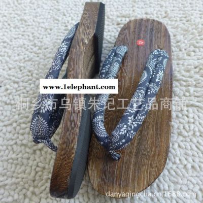 日本绅士和服烧桐男式木屐 复古蓝印花布木拖鞋人字拖鞋/夹脚拖图2