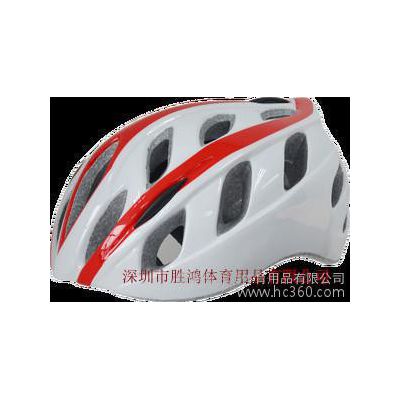 供应头盔一体成型单车头盔 骑行头盔 公路头盔BT-100白红色款