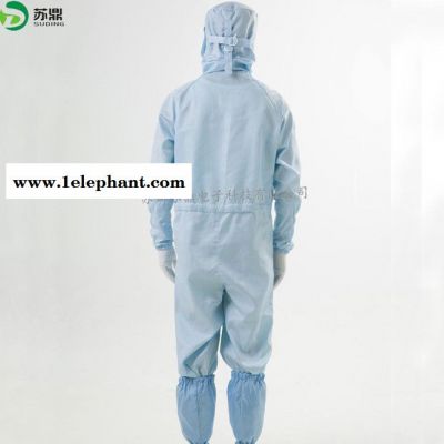 定制75D斜纹网格斜拉拉链式连帽连体无尘洁净服/百级无尘室防图2