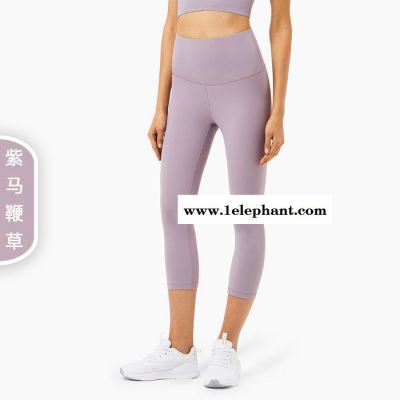2021新款欧美lulu运动蜜桃提臀健身裤女紧身防翻边收腹跑步七分裤 瑜伽服厂家批发图3
