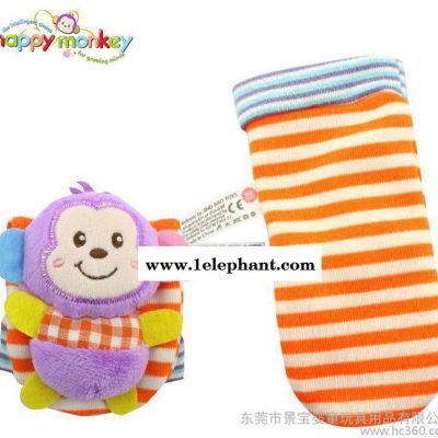 happy monkey婴儿童宝宝0-3个月动物立体摇铃袜套袜子玩具春秋图2