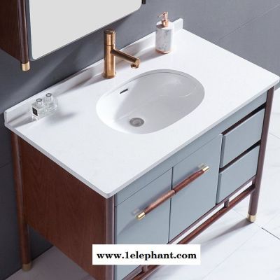 成都品牌浴室柜厂家东尚阳光217 浴室柜 新中式浴室柜 中式落地浴室柜橡木实木组合柜洗脸盆洗漱台组合图4