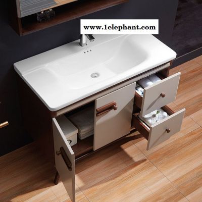 成都浴室柜生产厂家东尚阳光132 现代中式浴室柜 橡木落地式组合耐磨陶瓷卫生间洗漱台 浴室柜订制图4