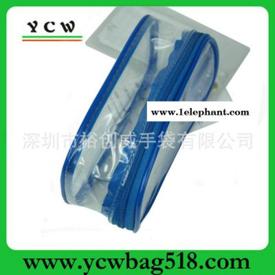 黄色PVC透明化妆包 横款方型防水化妆包 **洗漱包logo图2