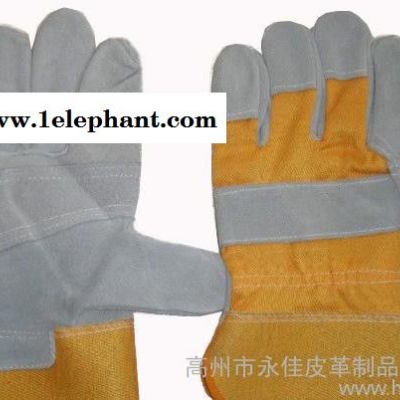 直销牛皮制劳保手套 防割手套 棕色驳掌劳保手套高州图2