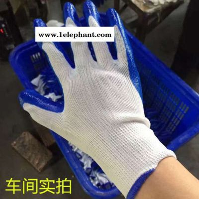 纯胶白纱蓝胶尼龙十三针浸胶防油胶皮工作劳保手套 **图3