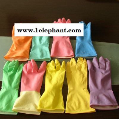 专业供应新款家用喷绒橡胶手套 蓝色外贸劳保手套 量大可定做图2