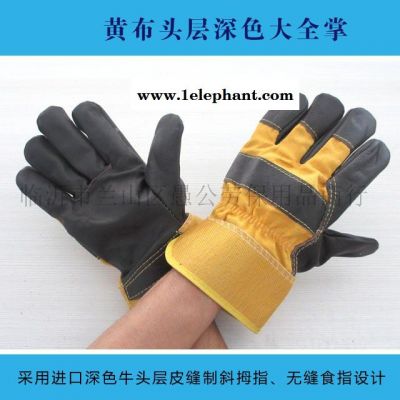 ** 黄布头层深色全掌电焊手套 焊工手套 防护手套 劳保手套图3