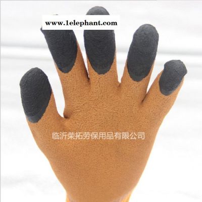 DOLANGB-0004乳胶发泡毛圈加厚手套 五指加强耐磨耐腐蚀手套 临沂劳保手套批发 乳胶手套 乳胶发泡手套图5