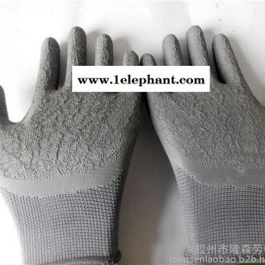 厂家批发十三针尼龙灰纱灰乳胶手套皱纹浸胶宁波劳保手套挂胶防护手套
