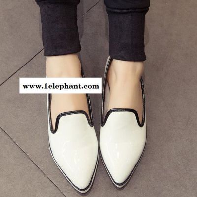 新款女鞋小白鞋真皮单鞋平底系带英伦学生护士鞋一件代发