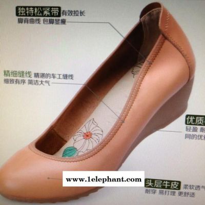 女士单鞋特价黑色真皮坡跟单鞋 职业鞋上班鞋OL鞋 中跟护士鞋图3