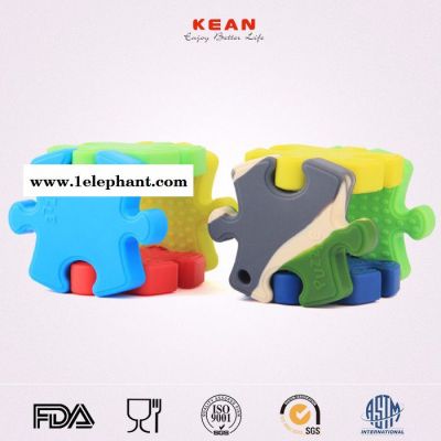 婴儿益智拼图牙胶 KEAN食品级硅胶宝宝磨牙棒柔软出牙玩具批发图3