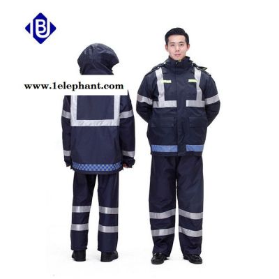 生产供应雨豹牌UB-006新式藏蓝色反光棉衣深黑色安全防护服冬款大衣冲锋衣加厚可拆卸内胆男女通用制式棉雨衣可印字图3