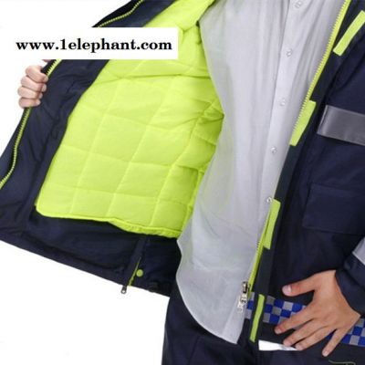 生产供应雨豹牌UB-006新式藏蓝色反光棉衣深黑色安全防护服冬款大衣冲锋衣加厚可拆卸内胆男女通用制式棉雨衣可印字图6