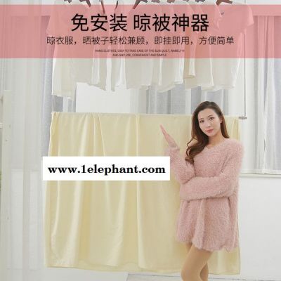 居博士晒被子神器室内阳台晾衣杆单杆免打孔伸缩杆家用防盗窗隐形晾衣架图5
